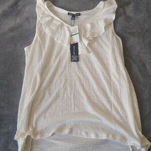 Chico's Cream Ruffled Ribbed Tank Top